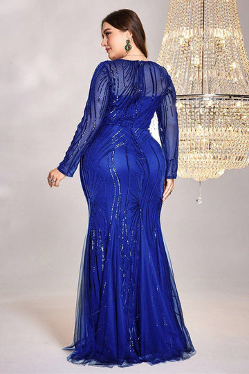 Robe longue mère de la mariée sirène bleu royal scintillant